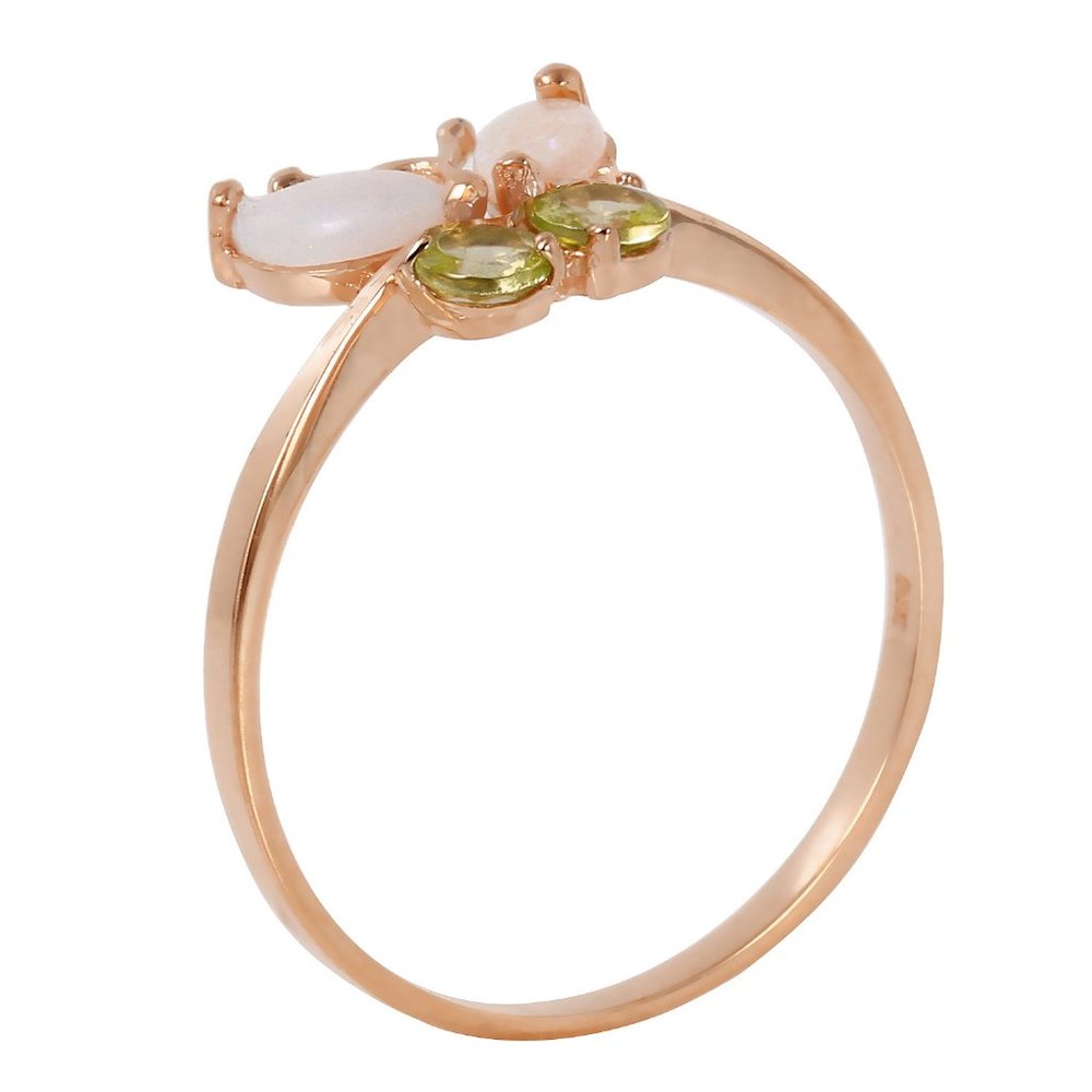 14K. GOLD BUTTERFLY RING WITH OPALS & PERIDOT - Picture 2 of 7